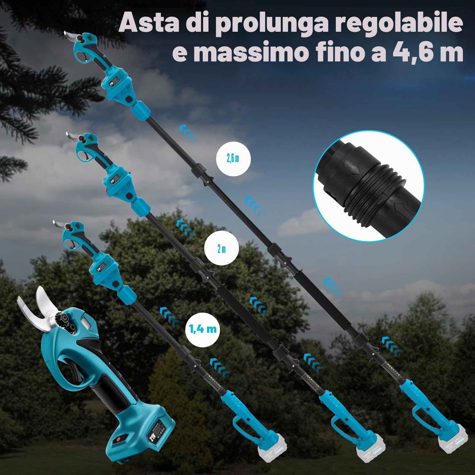 Troncarami compatibile con Makita 18 V (senza batteria), con 8.5ft asta di prolunga, diametro di taglio massimo 30 mm, display LCD, troncarami elettrici ricaricabili (con asta di prolunga)