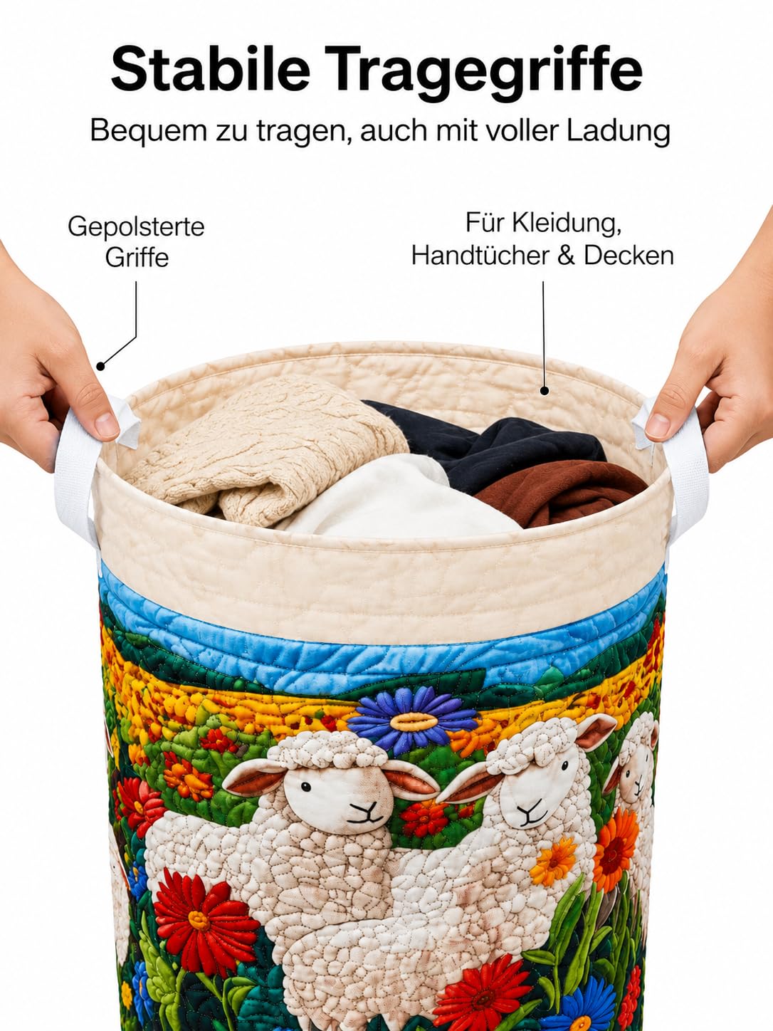 Großer gesteppter Wäschekorb,Faltbarer Gesteppter WäSchekorb Mit Griffen,Boho-WäSchekorbe Mit Steppung,Aufbewahrung FüR Kleidung Und Spielzeug，I：L 20in*28in