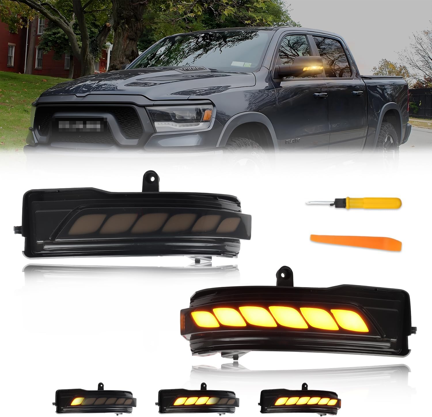 LED Sequential Switchback Side Mirror Marker Lights for Dodge Ram 1500 2019-2024 Blinker Indicator, [Newly Modern Upgrade] Smoked Lens White Daytime Running Light, Amber Turn Signal Light, 2PCS