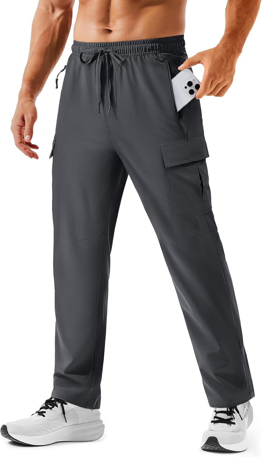 TACVASEN Men's Hiking Cargo Pants with Zipper Pockets Lightweight Quick Dry Water Resistant Travel Athletic Casual Pants