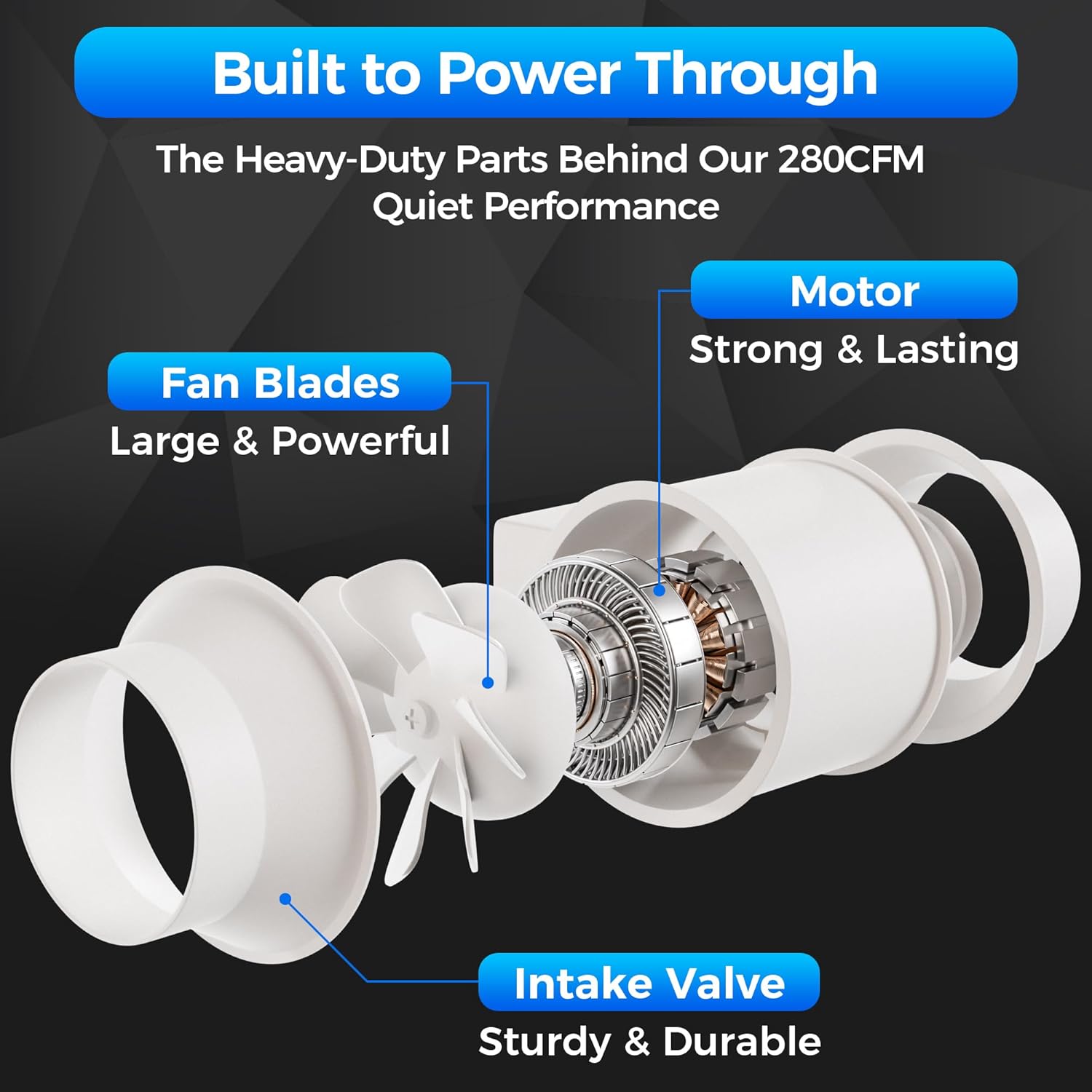 Voltset 4" Inch Inline Exhaust Fan with Remote Control, 280 CFM High Efficiency Air Flow for Bathroom, Kitchen, Grow Tent, Hydroponics, 3D Printer