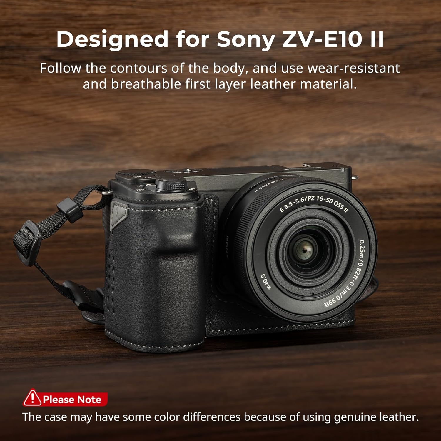 SMALLRIG Camera Leather Case with Wrist Strap for Sony ZV-E10 II, Vintage Style Leather Camera Half Case Kit, Aluminum Alloy Frame, Built-in 1/4"-20 Threaded Hole, (Black) - 4777