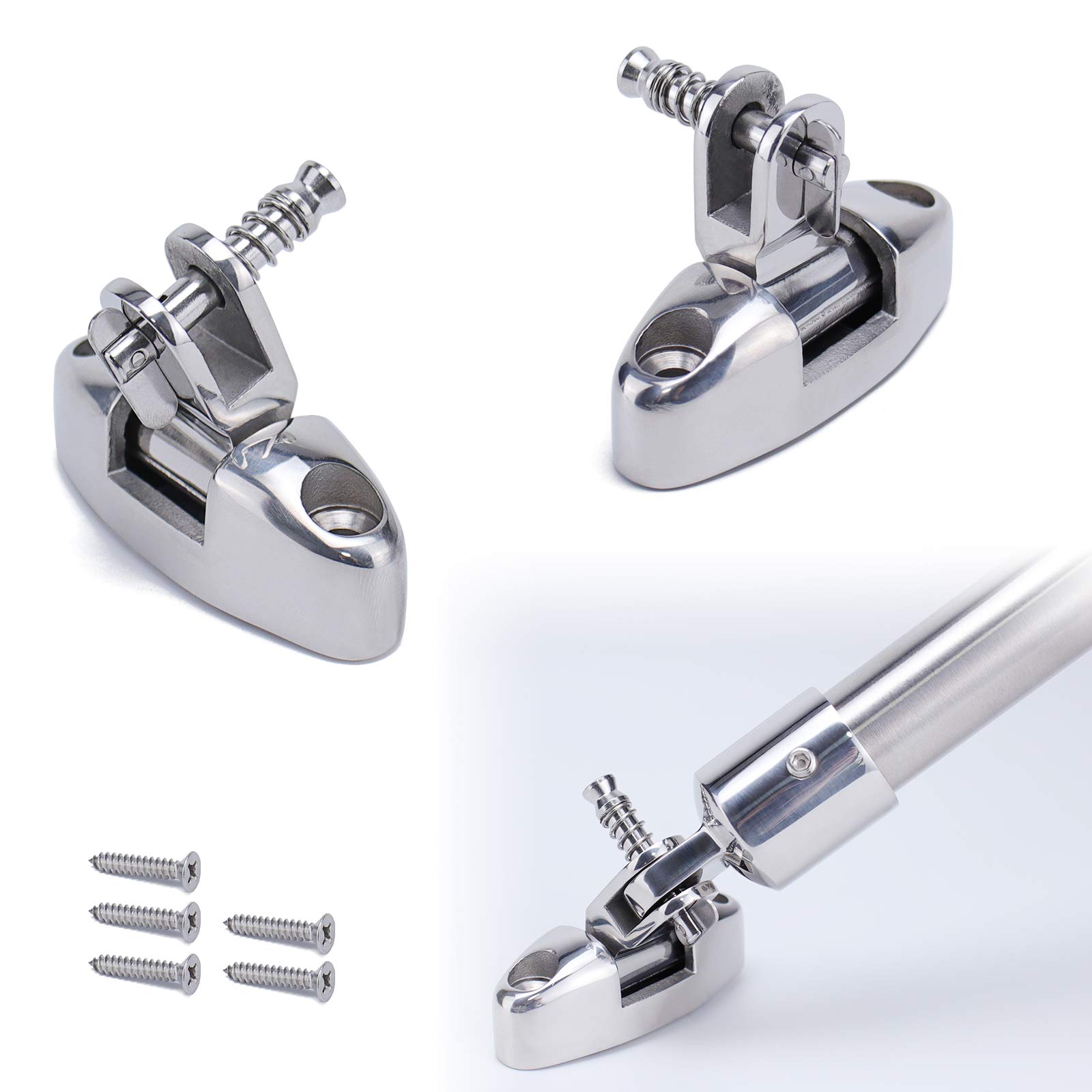 Muzata 2Pack 90° Swivel Deck Hinge for Boat Bimini Top T316 Marine Grade Stainless Steel with Quick Release Pin and Screws BH05, Series BH1