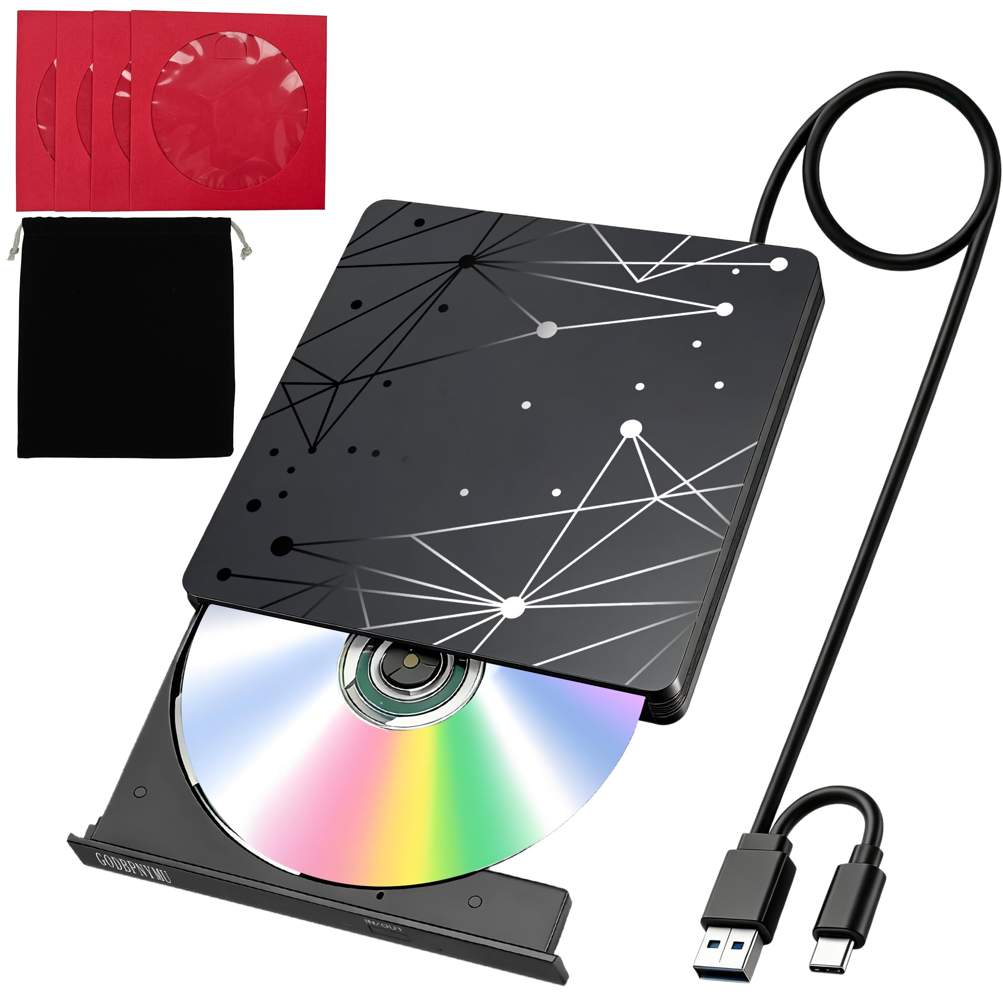 External CD/DVD Drive for Laptop, Ultra-Thin USB Disk Drive, DVD Player for Laptop, USB 3.0 CD Burner USB-C CD-ROM Reader for Windows 11/10/8/7 XP Linux MacOS with 1+4 Storage Bag-image-38