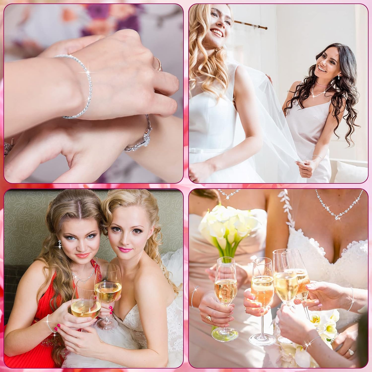 Yinkin 6 Bridesmaid Jewelry Sets Silver Wedding Jewelry Sets Will You Be My Bridesmaid Necklace Earrings Bracelet with Card Proposal Gift for Women Bridal Costume Accessories