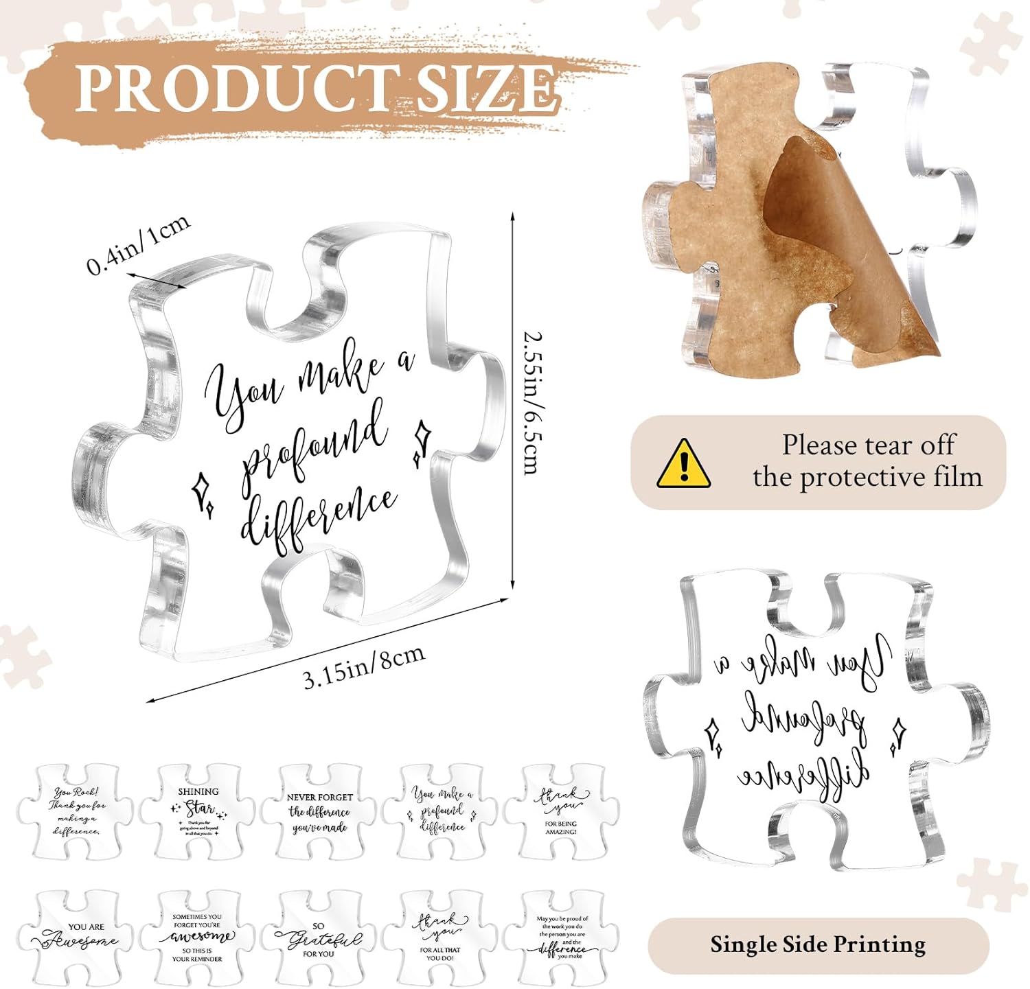 20 Sets Employee Appreciation Gifts Bulk Appreciation Gifts for Coworker Office Team Staff Inspirational Acrylic Puzzle Piece Plaque Desk Decor with Thank You Card Opp Bag (10 Styles)