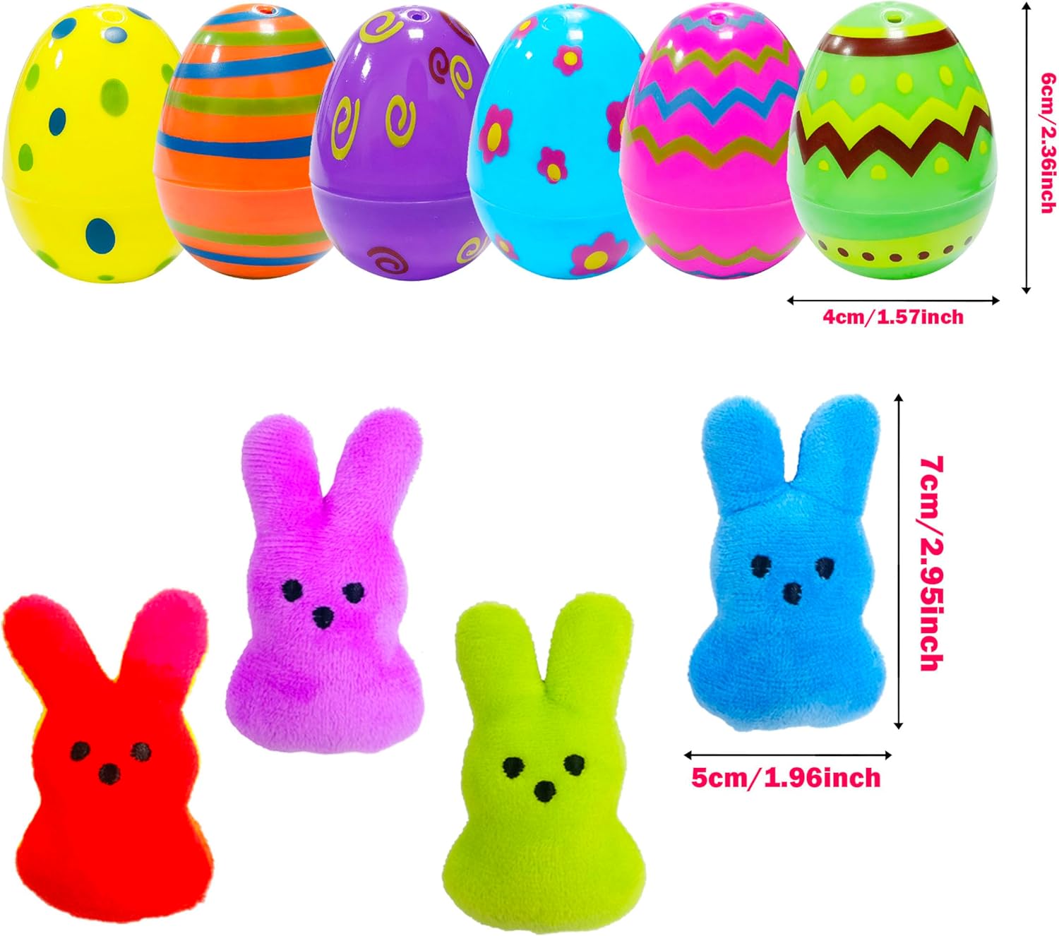 24 Pcs PreFilled Easter Eggs with Plush Bunny Toys Animals Keychain Decoration Stuffed Toy Great for Kids Boys Girls Toddler Easter Basket Stuffers Egg Fillers