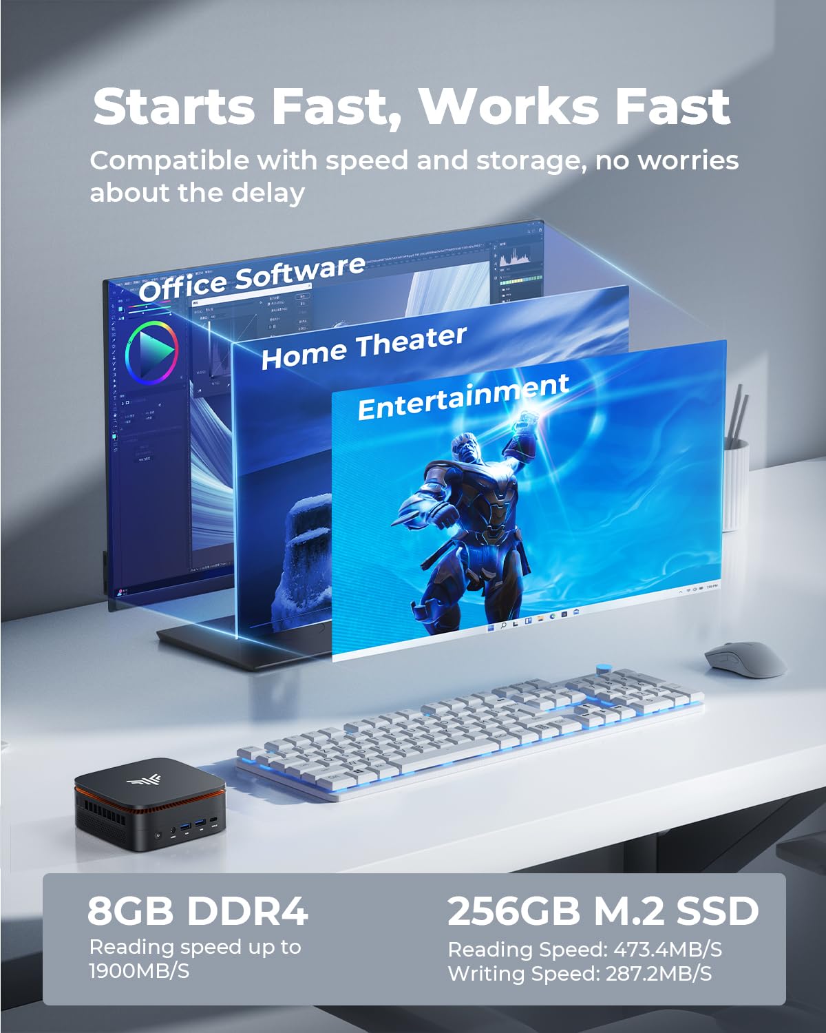 NiPoGi Pinova P1 Mini PC A-MD Ryzen 3250U W11 Pro (2C/4T, Max. 3.5 GHz, Better than 3200U) 8GB DDR4 RAM + 256GB SSD, 4K Triple Display (HDMI 2.0+Type C+DP1.4) WiFi5/BT4.2/LAN... – Bild 4