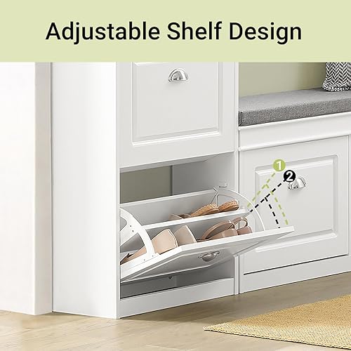 Miniatura 103 de Haotian FSR82-L-SCH - Zapatero de pasillo negro, zapatero de diseño moderno, zapatero delgado con cajón abatible y cojín de asiento acolchado Negro