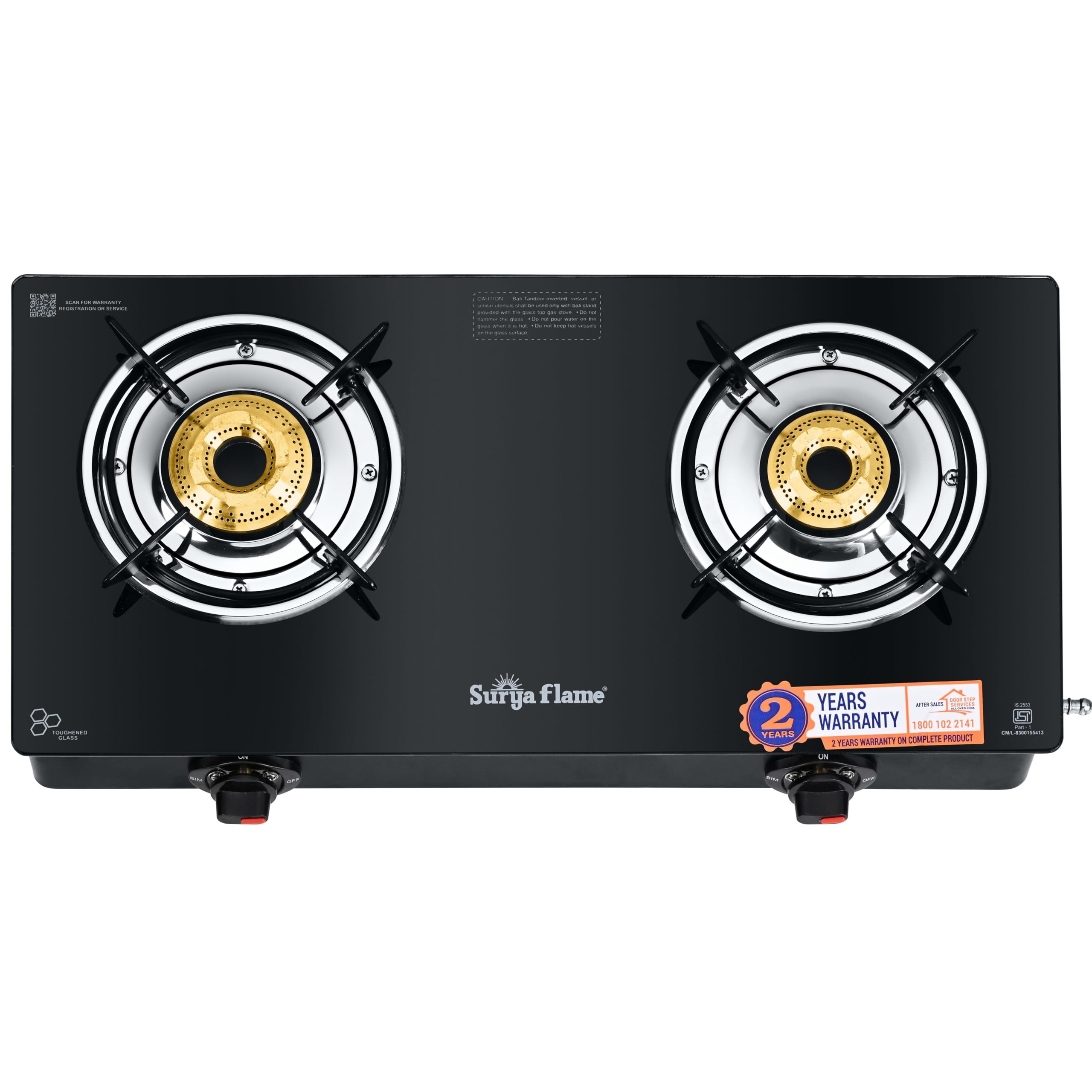 Sponsored Ad - Surya Flame Gas Stove 2 Burner with Glass Top, Brass Burners, 69%+ Thermal Efficiency & Toughened Glass, 2 Years Warranty & Doorstep Service across India