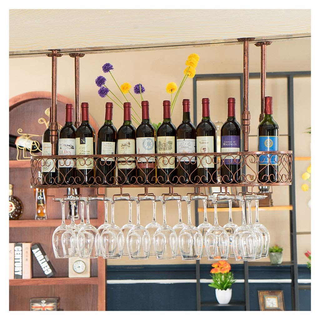 Casier à vin suspendu en métal et porte-verre réglable pour plafond de bar