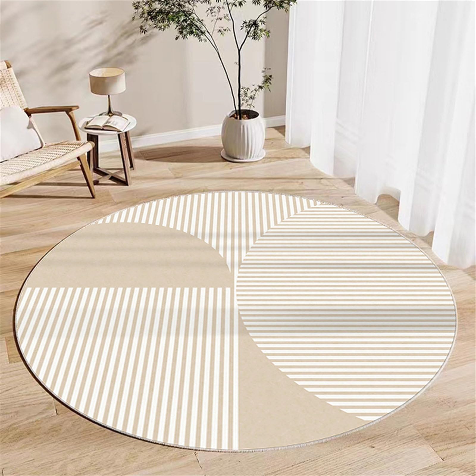 Tapis rond à poils courts facile à nettoyer beige cristal pour chambre d'enfant