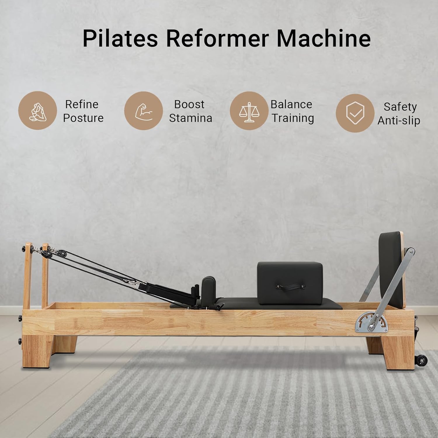 Lifitness Pilates Reformer,Oak Wood Pilates Reformer Bed for Home Workouts,Strengenth Training Machine with Jump Board,Pilaes Box