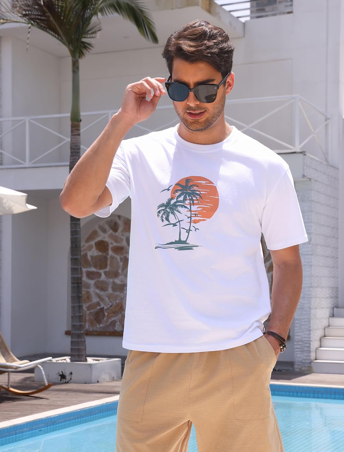ODIZLI Mens Summer T-Shirts Short Sleeve Tropical Palm Trees Beach Island T-Shirt Crew Neck Basic Tee Shirts - Image 2