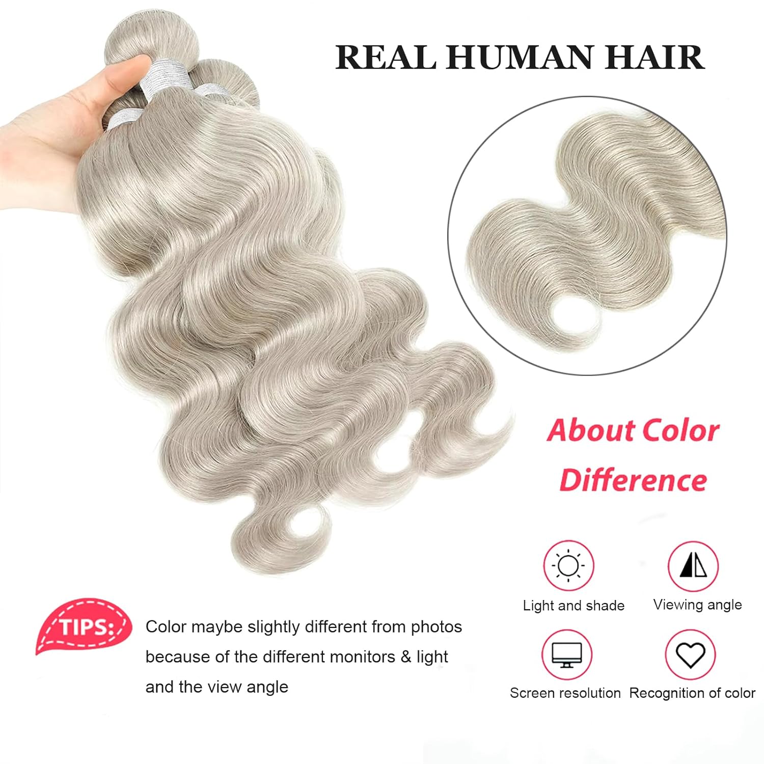 Platinum Silver Human Hair Bundles Body Wave 14 14 14 inch 100% Virgin Human Hair Weave Extensions 12A Quick Weave Bundles Double Weft