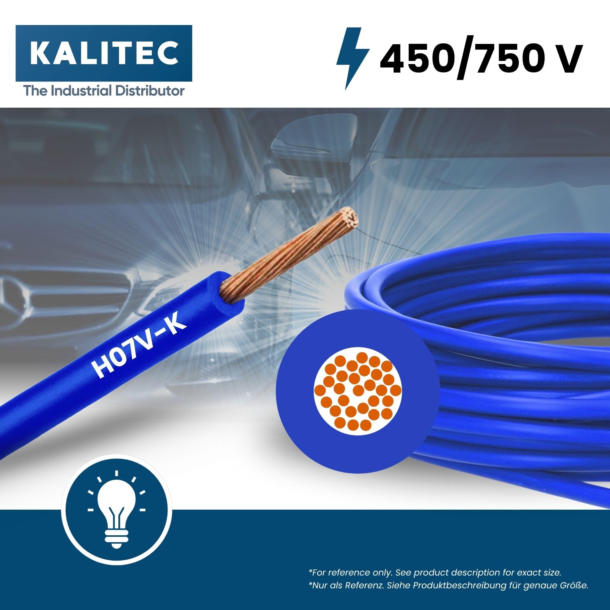 Kalitec Câble H07V-K 4 Mm² Bleu Foncé 5m - Fil Flexible Toronné Cuivre - Idéal Armoire Électrique & Installations Industrielles