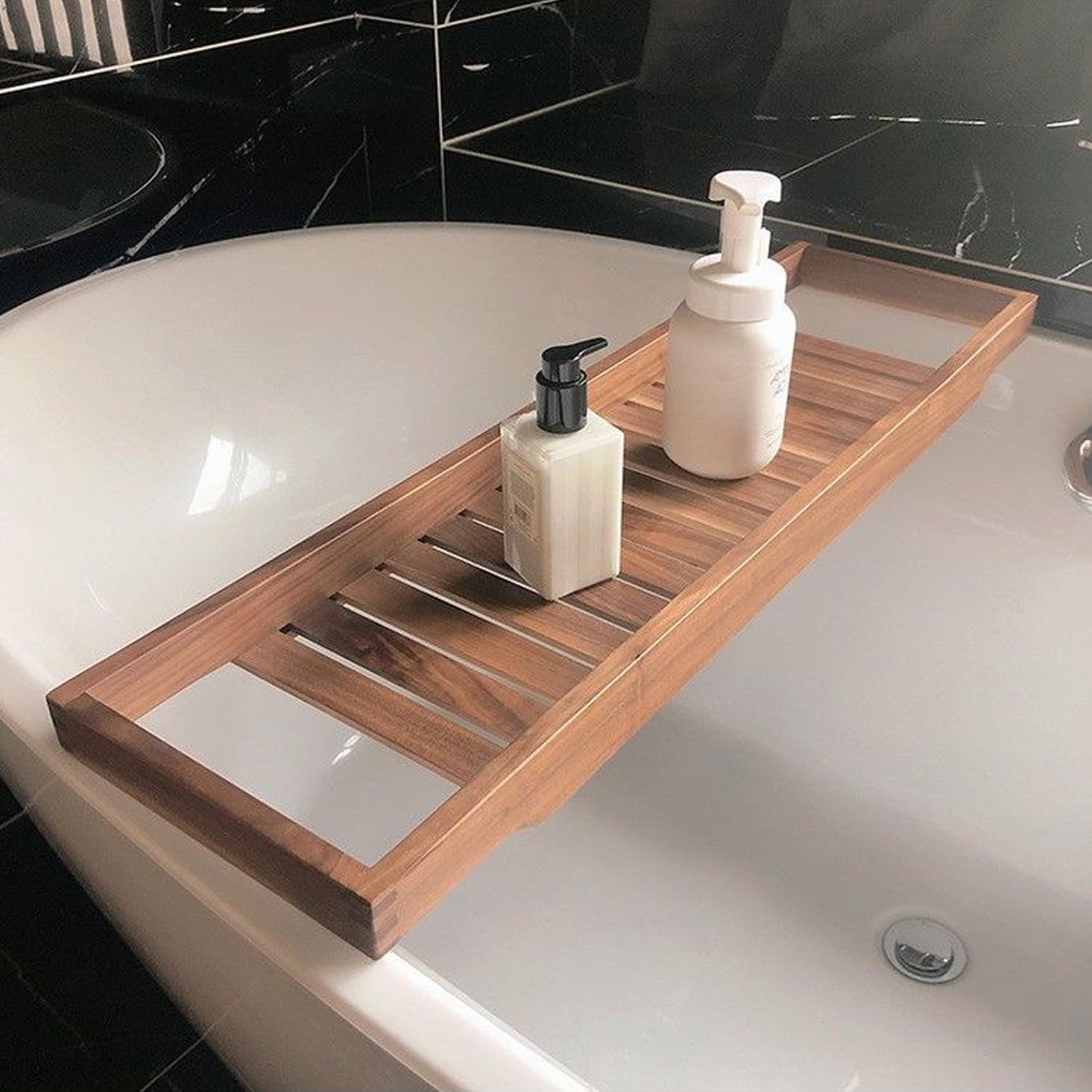 Bandeja de bambú para bañera, soporte de listones largos, estante de spa con ranuras, baño de lujo, regalo perfecto para mujeres (natural, 70 x 22 cm)