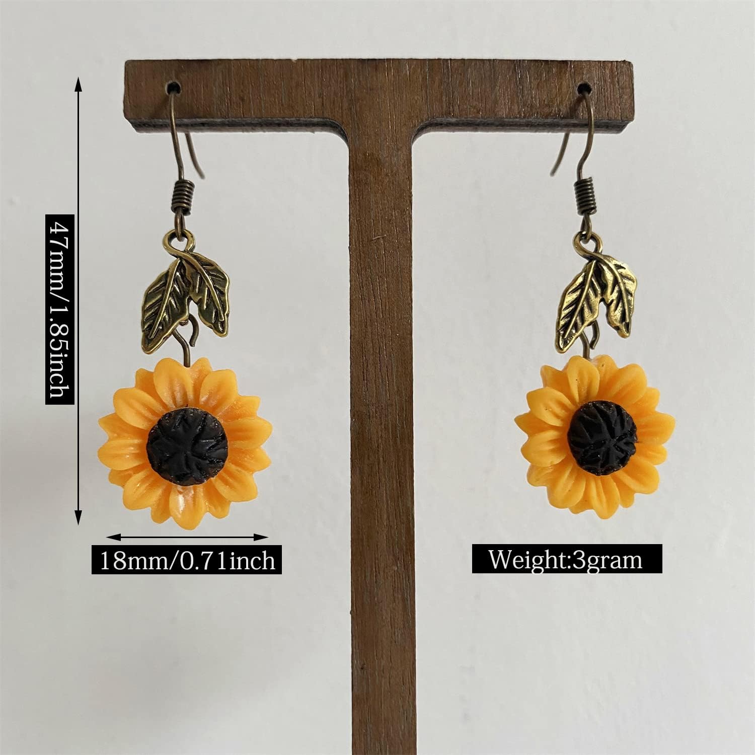 Handmade Resin 3D Sunflower Daisy Flower Dangle Drop Earrings Vintage Silver Leaf Bohemian Little Daisy Flower Hook Earring for Women Cute Elegant Summer Boho Jewelry - Image 2
