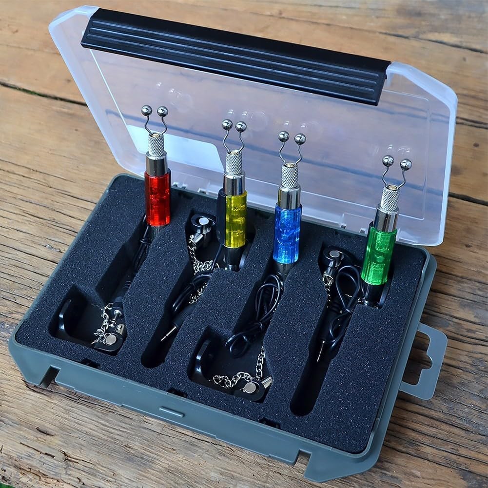 Lot De 4 Détecteurs De Touche Lumineux LED Pour Pêche à La Carpe - Avec Bobines Colorées Sans Piles