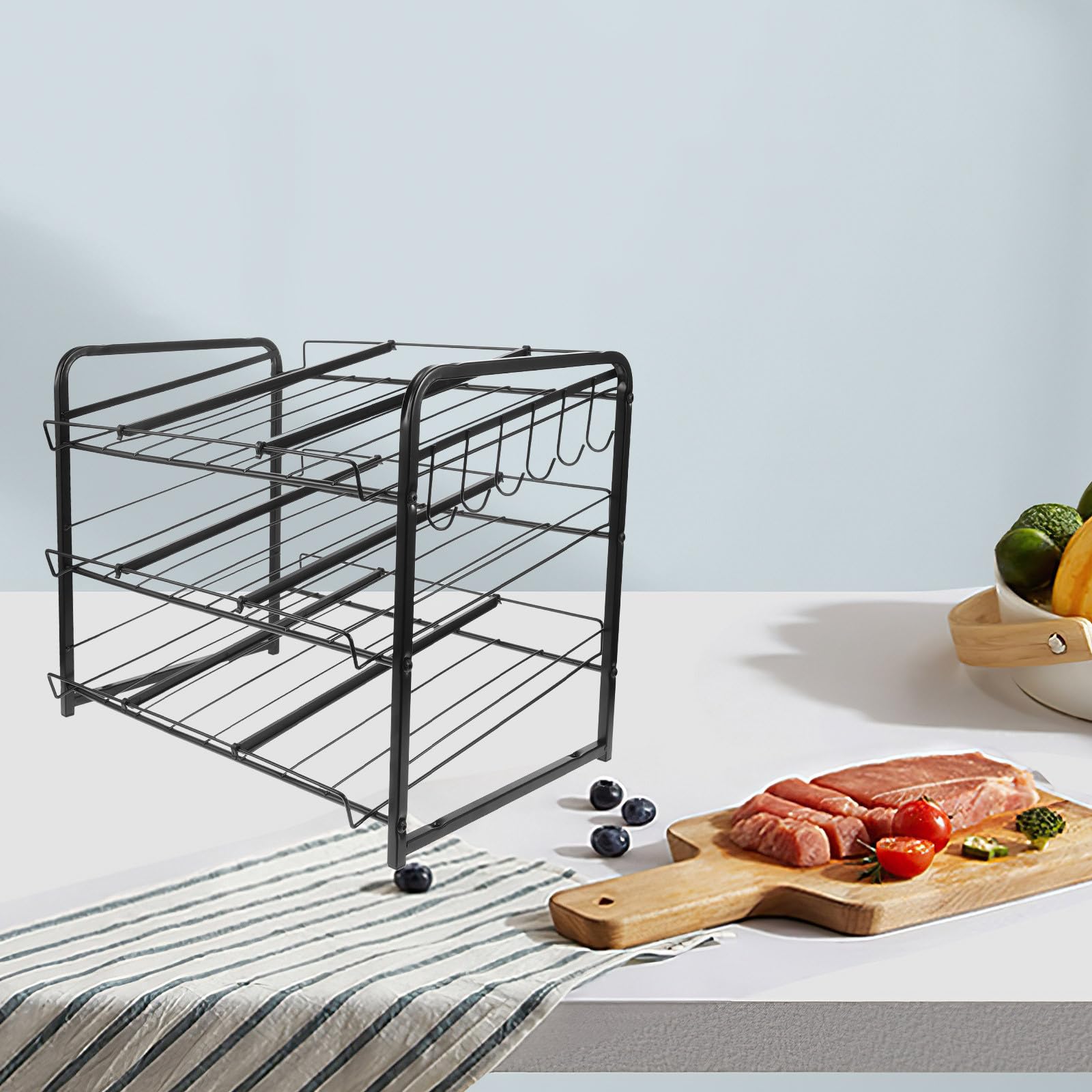 Toyvian 3 stöckiger Edelstahl Vorratskammer Organizer für Küchen Snacks und Konserven Stapelbar und Verstellbar für Verschiedene Dosen für Speisekammer und Küchenschrank