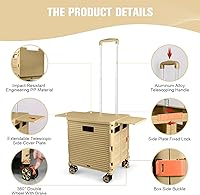 Vista 122 de FELICON SELORSS - Carrito plegable portátil con ruedas para subir escaleras y ruedas giratorias de 360°, mango telescópico, caja de plástico