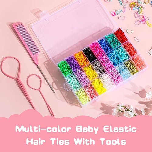 Miniatura 4 de 2300 bandas elásticas para el cabello, bandas de goma de 24 colores para el cabello, mini ligas elásticas para el cabello con herramientas de