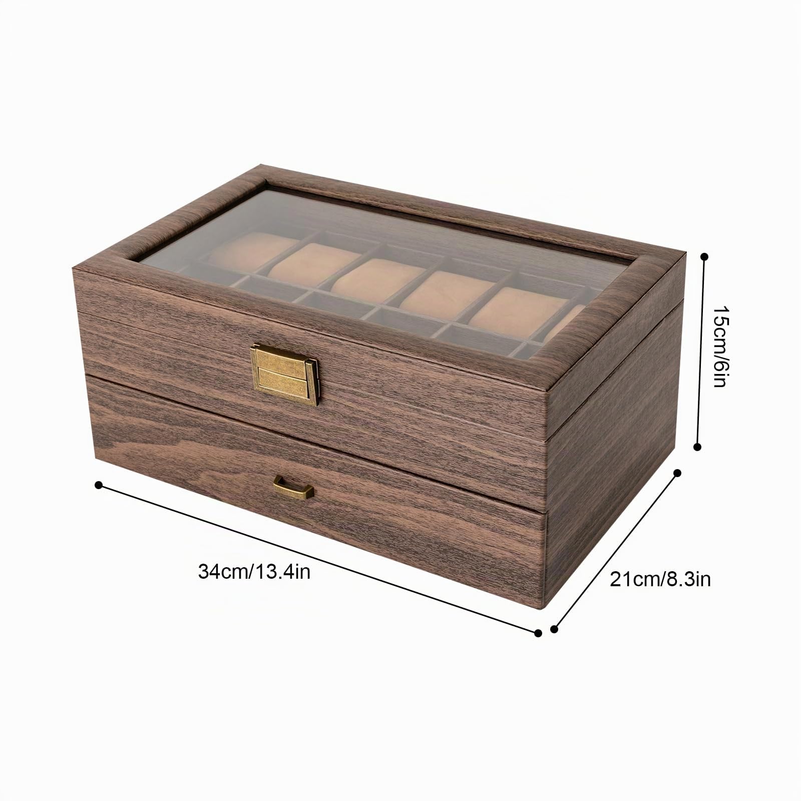 Cassetta Orologi Con Vetro, Contenitore 24 Orologi Uomo Donna | Elegante scatola porta‑orologi con 2 ripiani per 24 orologi, trasparente coperchio in vetro, riparazione dalla polvere, splen