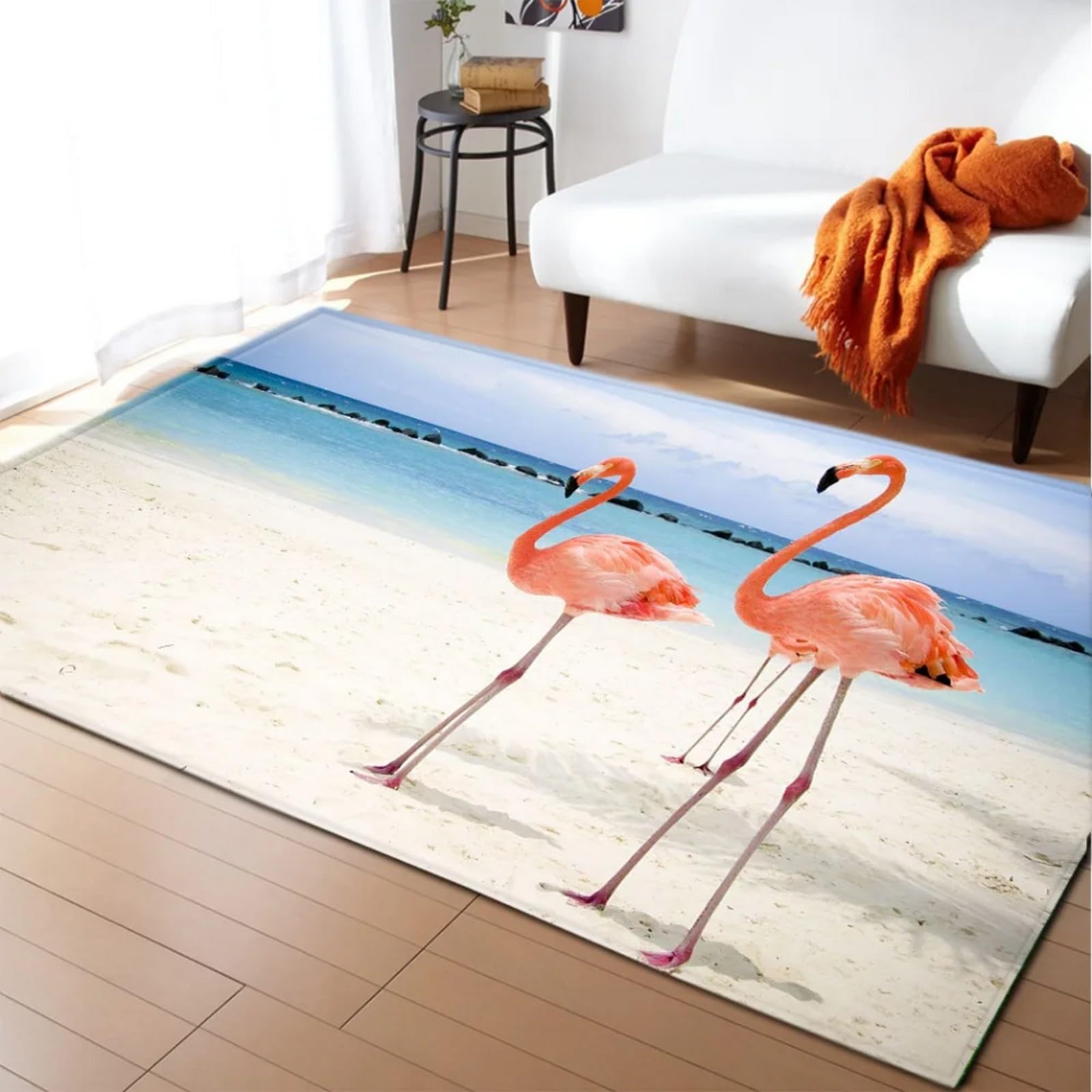 Tapis chambre pile courte et douce lavable motif flamant