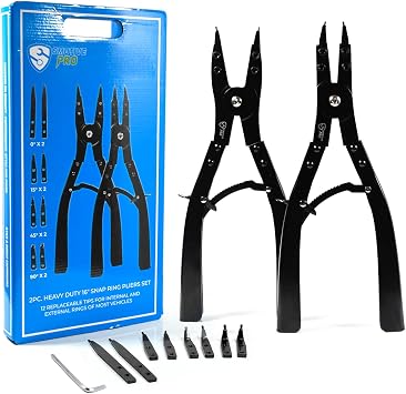 SMOTIVEPRO 16" Snap Ring Pliers Set,2 Piece Internal and External Snap-Ring Pliers Tool Set Heavy Duty, Retaining Ring With Replacement Tips