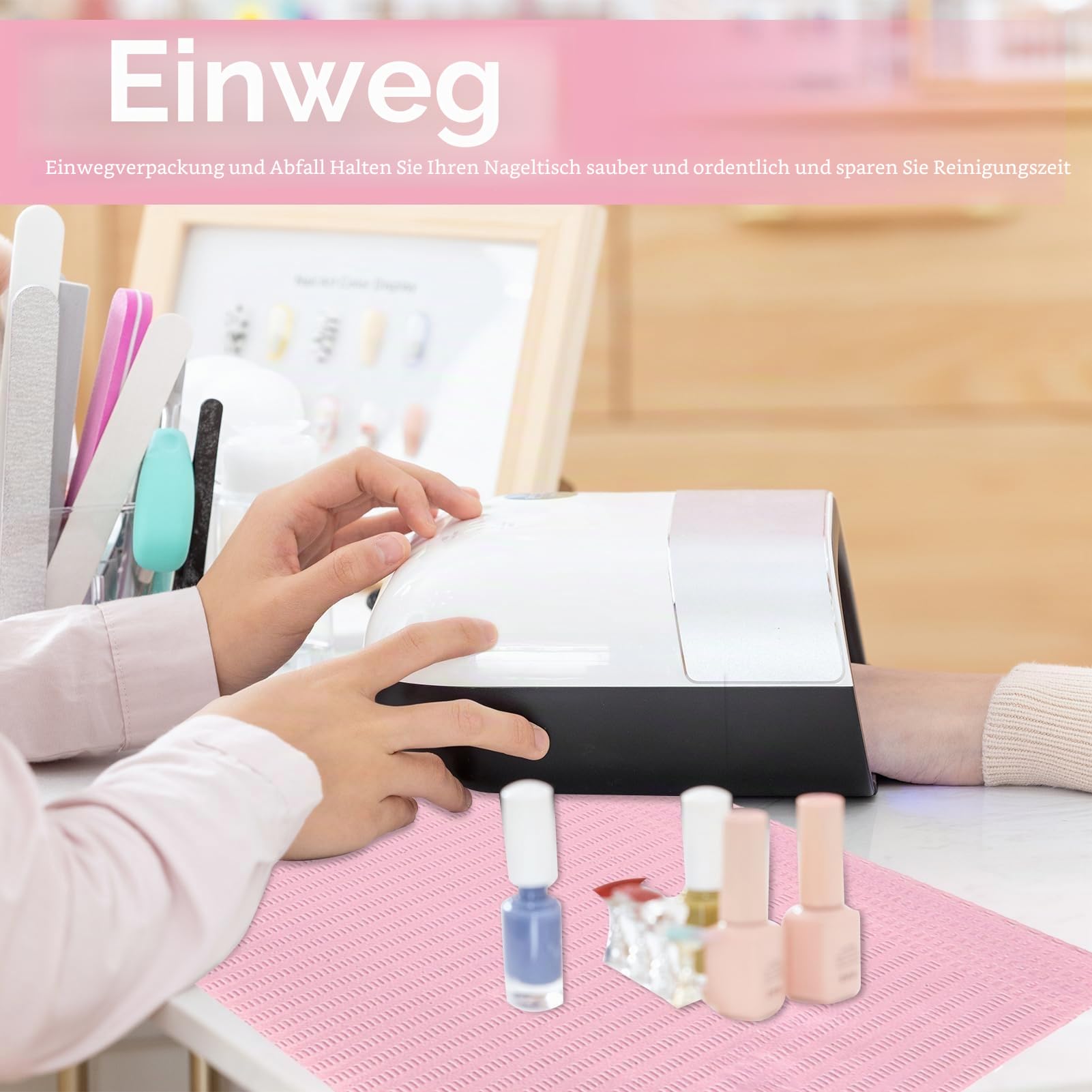 125 Stück Nagelkunst-Tischset, rosa, wasserdichte Einweg-Nagelkunst-Papierpads, Nagelpapierhandtücher, Zahnlätzchen, Tattoo-Zubehör für Maniküre, Nagelkunstsalon, Schönheitssalon, 18,1 x 12,6 Zoll