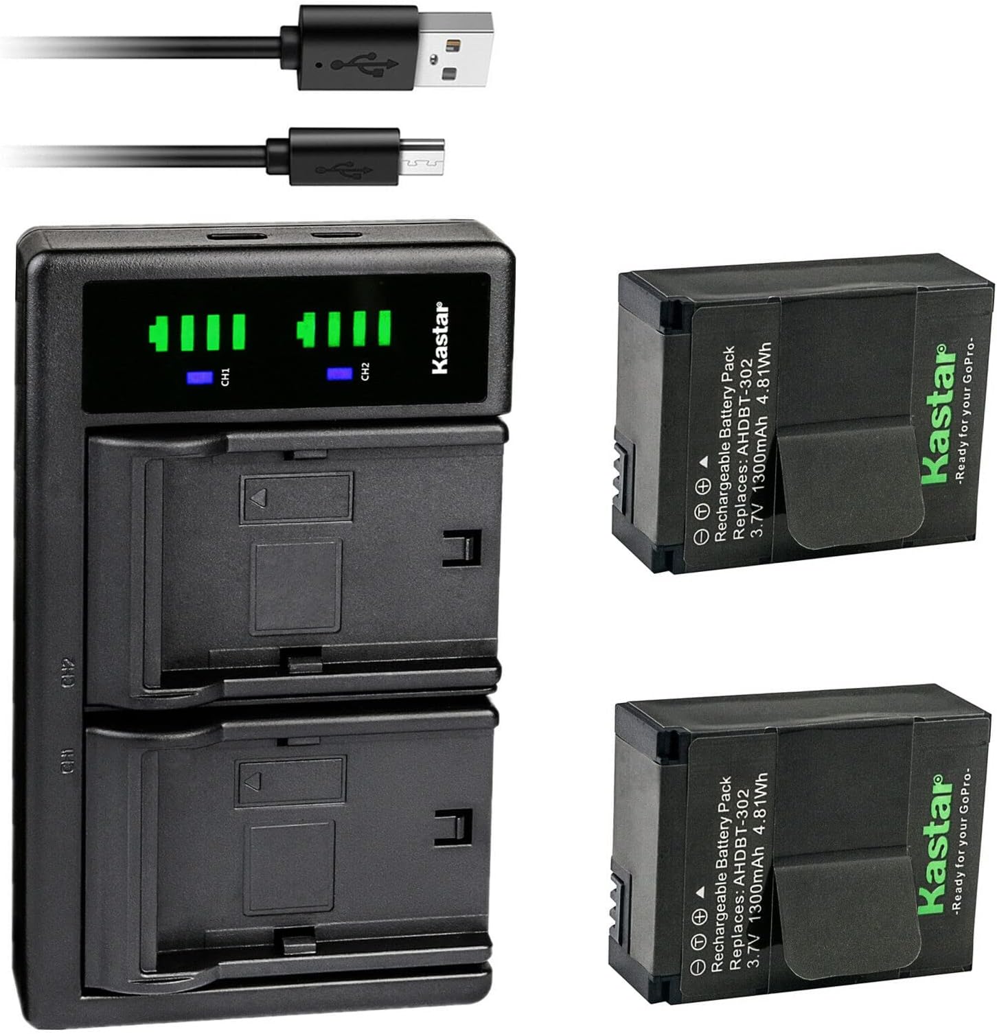 Kastar 2-Pack 3.7V 1300mAh Battery and LTD2 USB Charger Replacement for SP-Gadgets 3.7V Battery POV Light and Powerbar Duo