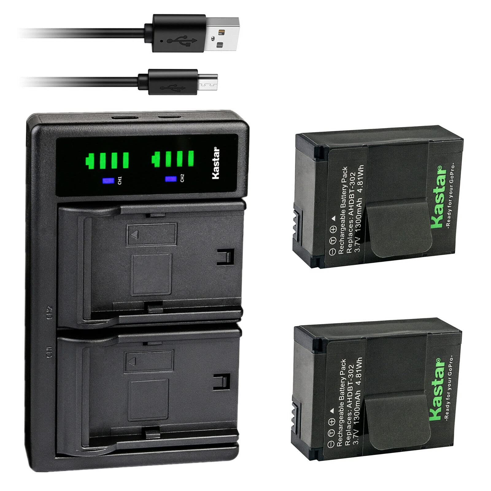 Kastar 2-Pack 3.7V 1300mAh Battery and LTD2 USB Charger Replacement for SP-Gadgets 3.7V Battery POV Light and Powerbar Duo