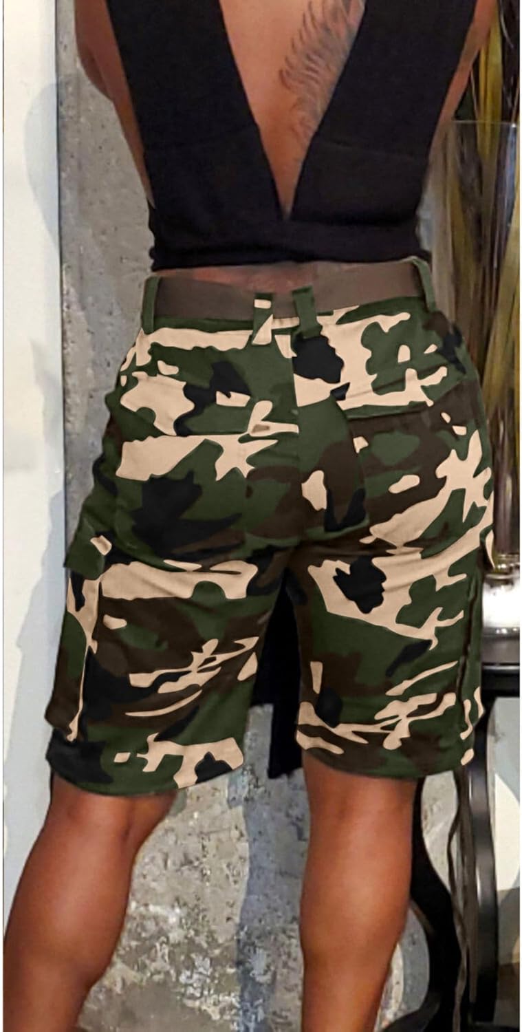 SEMATOMALA Women's Camo Cargo Shorts High Waisted Army Fatigue Shorts Camouflage Walk Shorts Knee Length - Image 6