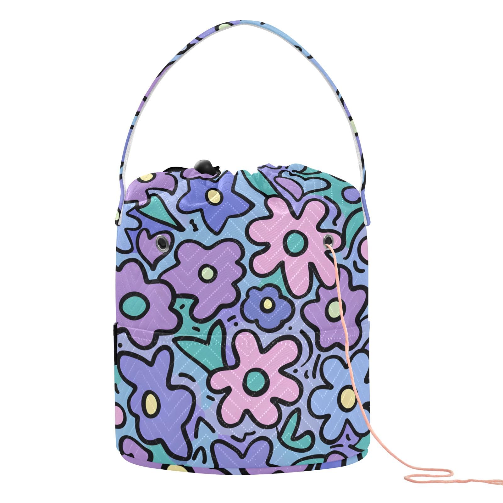 Yarn Storage Bag Small Crochet Bag Knitting Bag Organizer Purple Flowers Cartoon Yarn Bags for Crocheting Basket