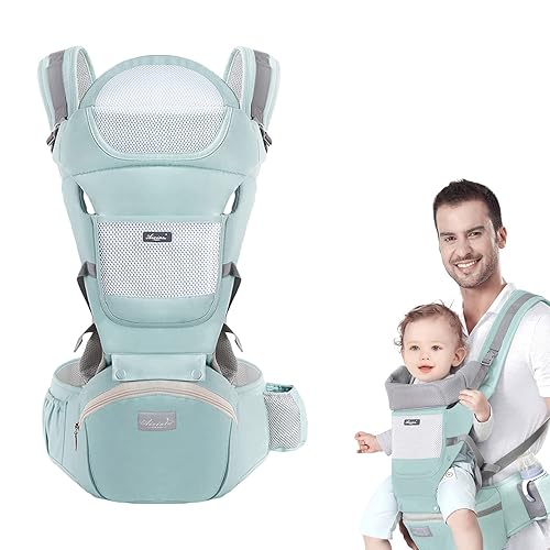 Portabebés con asiento de cadera, multifuncional 9 en 1, portabebés para recién nacidos a niños pequeños para todas las estaciones, portabebés
