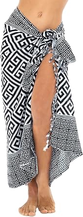 Back From Bali Womens Geometric Print Sarong Wrap Beach Pareo Swimsuit Cover Up Skirt with Coconut Clip