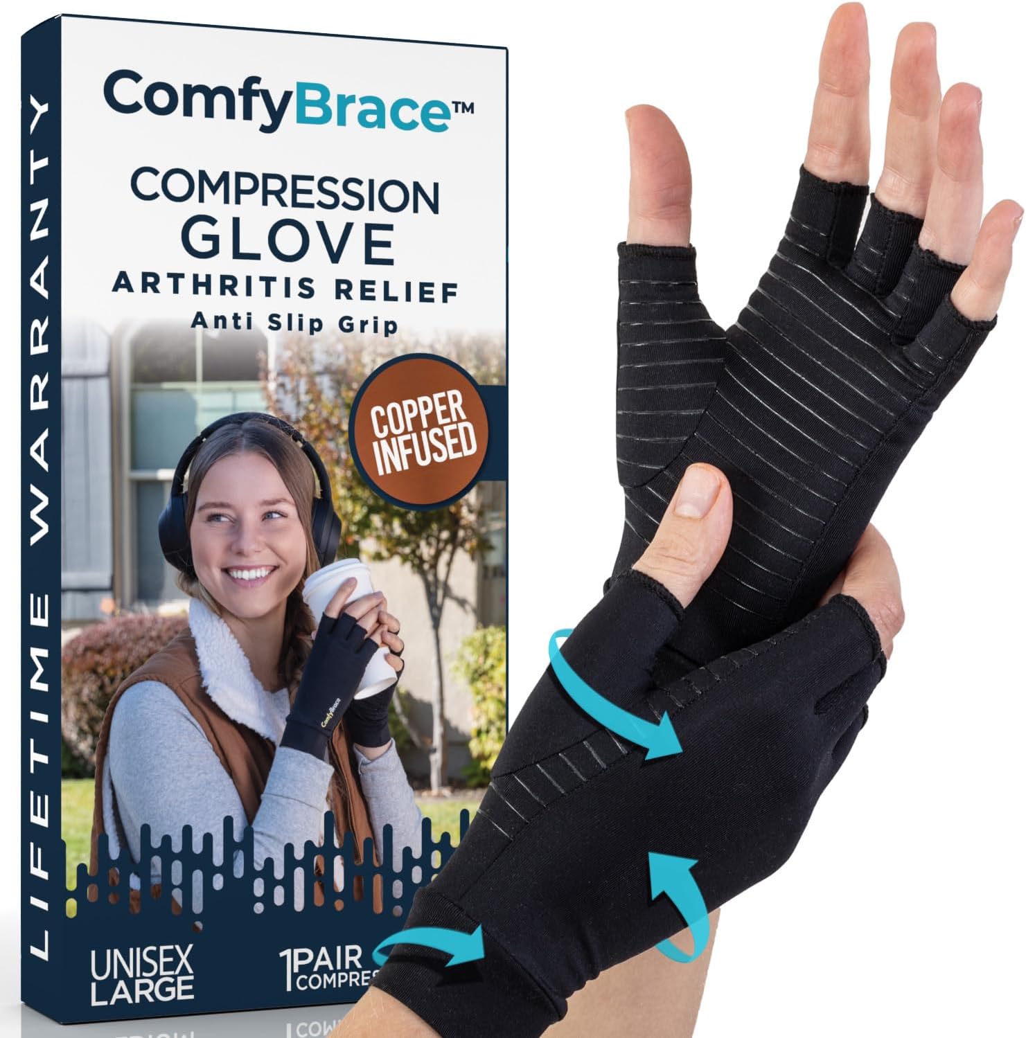 Comfy Brace Arthritis Hand Compression Gloves – Comfy Fit, Fingerless Design, Breathable & Moisture Wicking Fabric – Alleviate Rheumatoid Pains, Ease Muscle Tension, Relieve Carpal Tunnel Aches(Large)