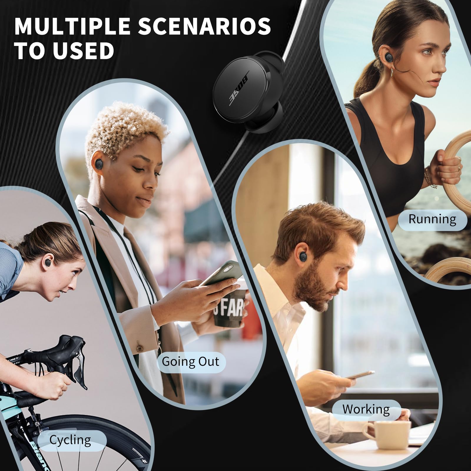 [3 Pares] Almohadillas para Auriculares Bose QuietComfort, Almohadillas Deportivas Antideslizantes de Silicona antiarañazos, Accesorios para Auriculares (S/M/L) (Negro)