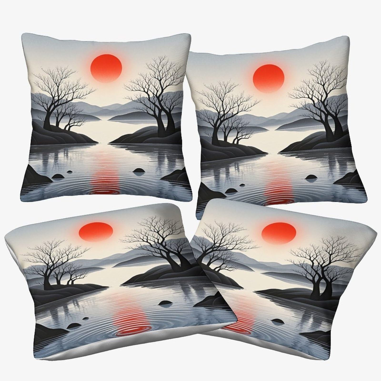 Housses de coussin landscape 40x40 taie carrée canapé maison et voiture x4