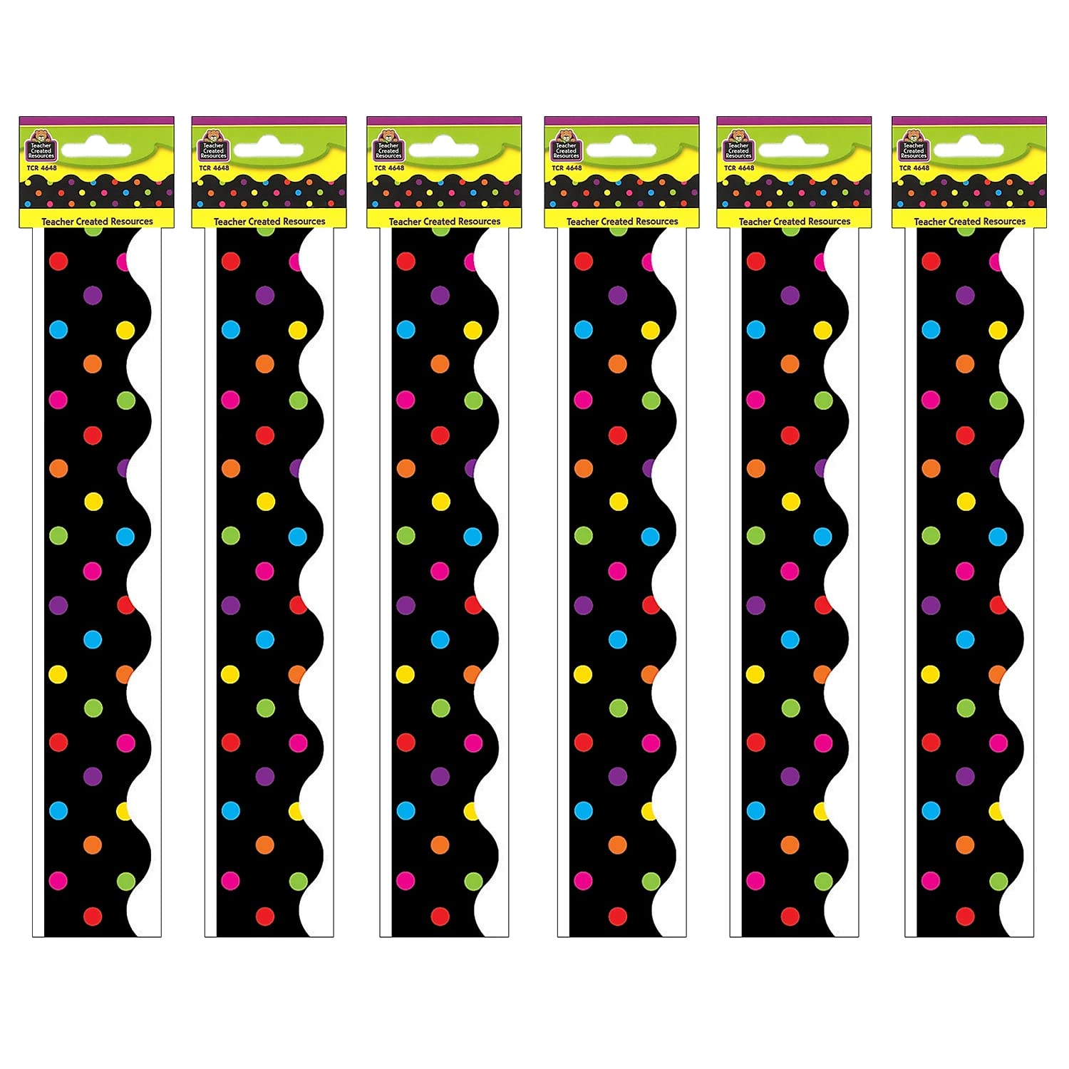 Bordure dentelée noire à pois multicolores pour décoration de classe lot de 6 rouleaux soit 64 mètres
