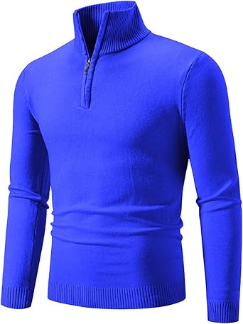Mens Quarter Zip Sweater Slim Fit Casual Turtleneck Long Sleeved Sweatershirts Knit Solid Color Sweaters
