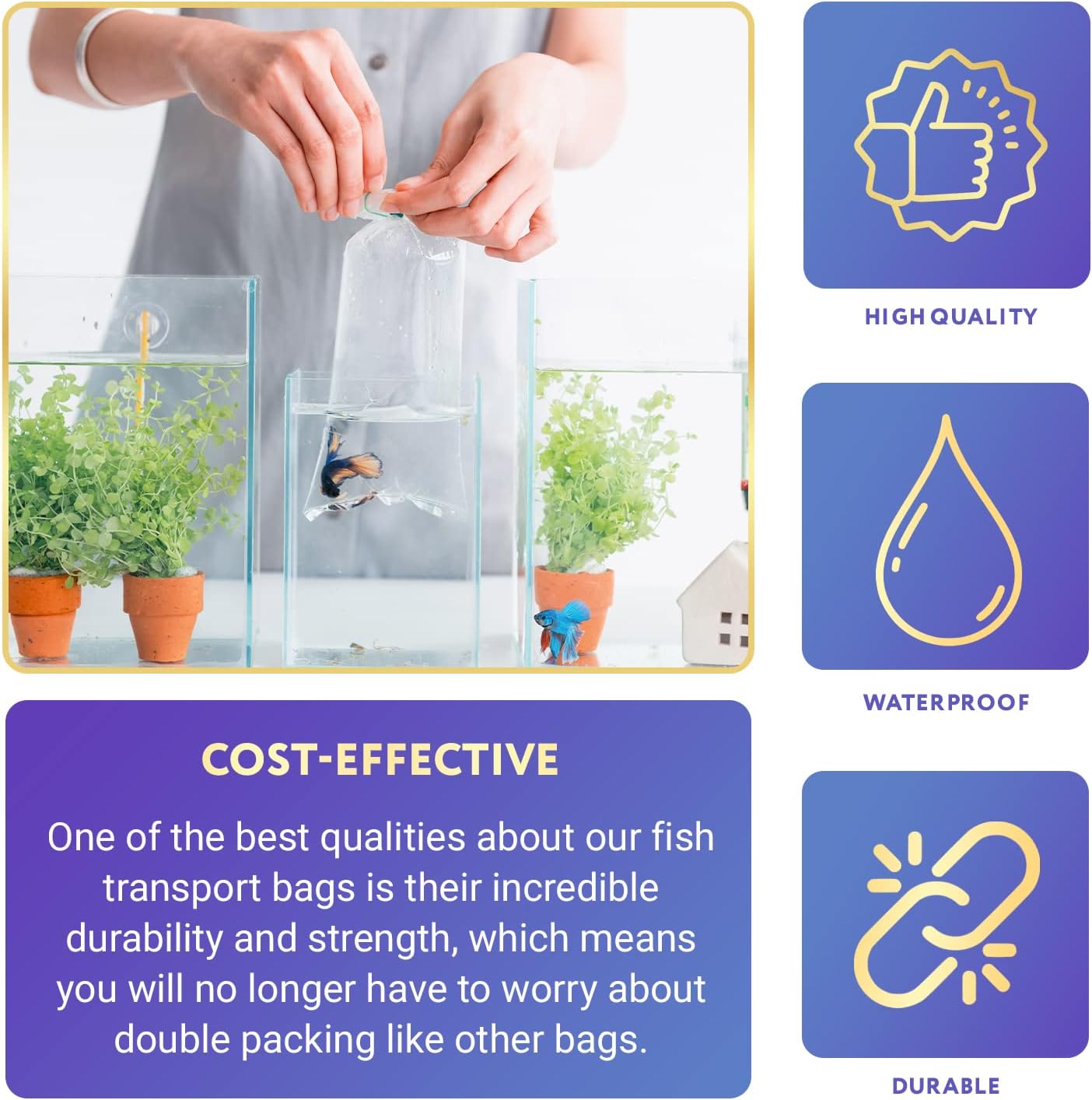 APQ Clear Plastic Fish Bags 9 x 15 Inch, Pack of 100 Large Fish Bags for Transporting, 2 Mil Thick Poly & Plastic Packaging Bags, Durable Fish Carrier Bag, Food Grade Poly Clear Plastic Bags for Fish