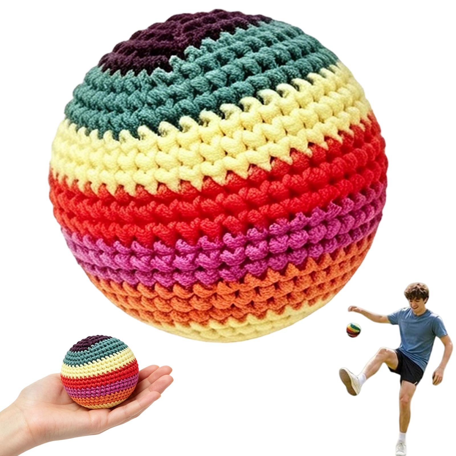 Hand-Made Knitted Footbags Set, Juggling Balls with Multicolored Geometric Pattern, Novelty Crochet Kick Bag, Assorted Colors Knitted Footbags, Juggling Footbag for Outdoor Game & Party Fun