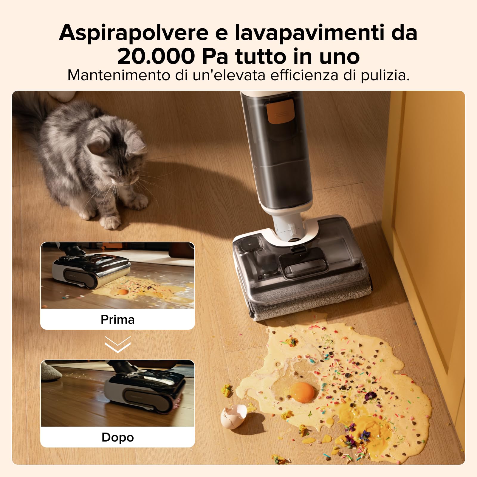 roborock F25 GT Aspirapolvere e Lavapavimenti Senza Fili, Pulizia Completa 20 kPa, Autopulizia ad Alta Temperatura fino a 90 °C, Inclinazione 180°, Pulizia a Doppio Bordo per Pavimenti