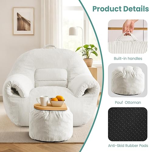 Miniatura 4 de DAICO Puf para adultos, puf con reposabrazos, puff para sofá, cómoda silla decorativa de pana, sofás individuales con espuma para dormitorio, sala