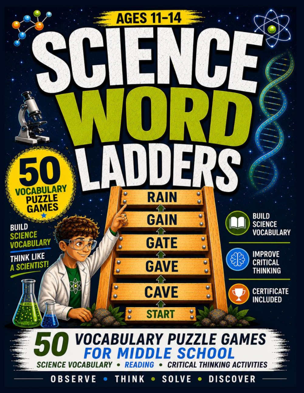 Science Word Ladders: 50 Vocabulary Puzzle Games for Middle School: Science Vocabulary, Reading & Critical Thinking Activities (The Word Ladder Vault)