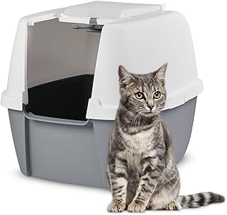 Iris Ohyama Arenero Gato Cubierto con Pala, hasta 8kg, Blanco/Gris, Caixa de areia para Gatos, Caja, para Gatos Grandes y pequeños, Cerrado, Cagadero, WC, Libre de BPA, Cat Litter Box, CLH-17J