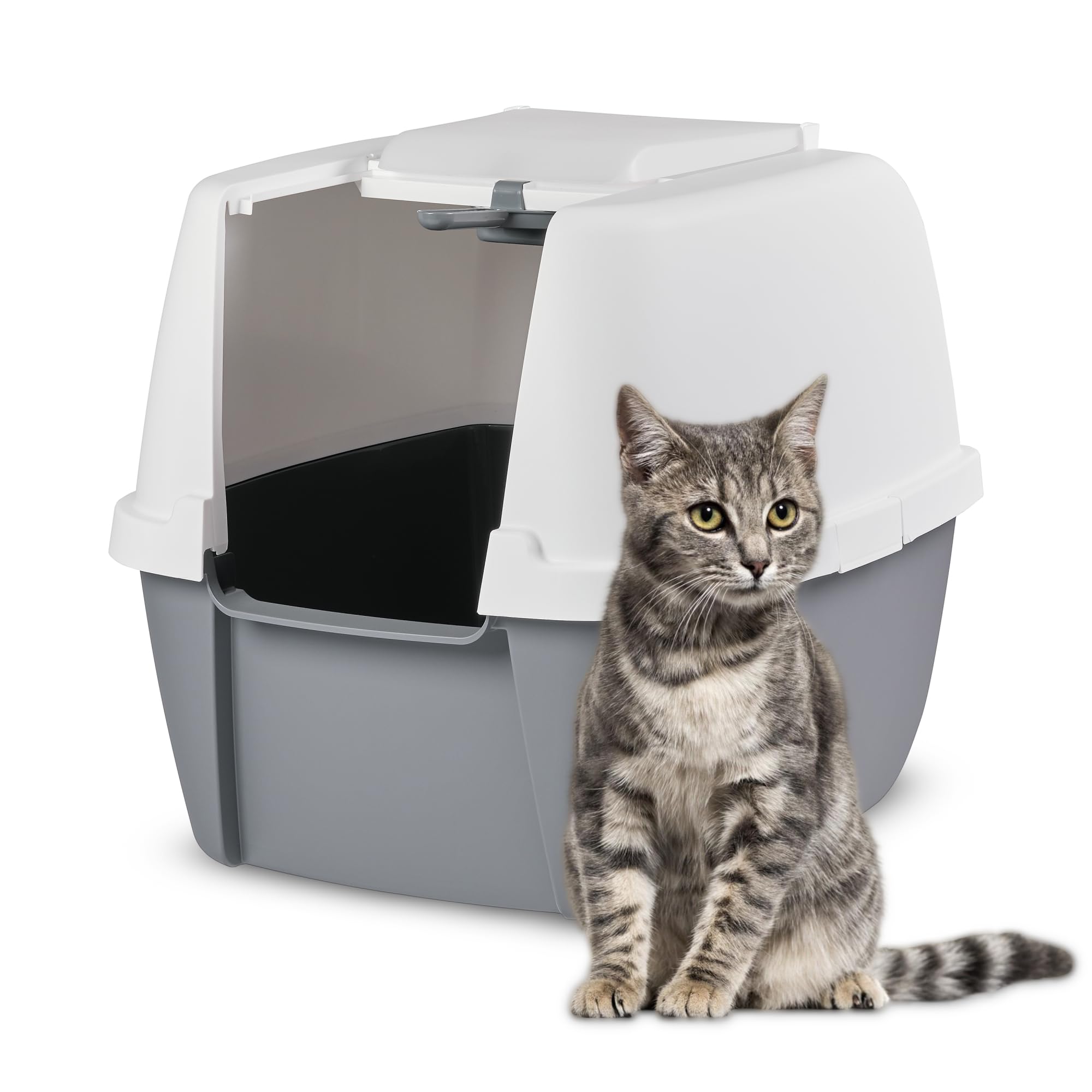 Iris Ohyama Lettiera per Gatti with Scoop, Grigio, Antispruzzo, Facile da pulire, Chiuso, Per Gattini, Gatti Adulti, Conigli, Grande, Senza BPA, Lato alto, Cappuccio staccabile, CLH-17J