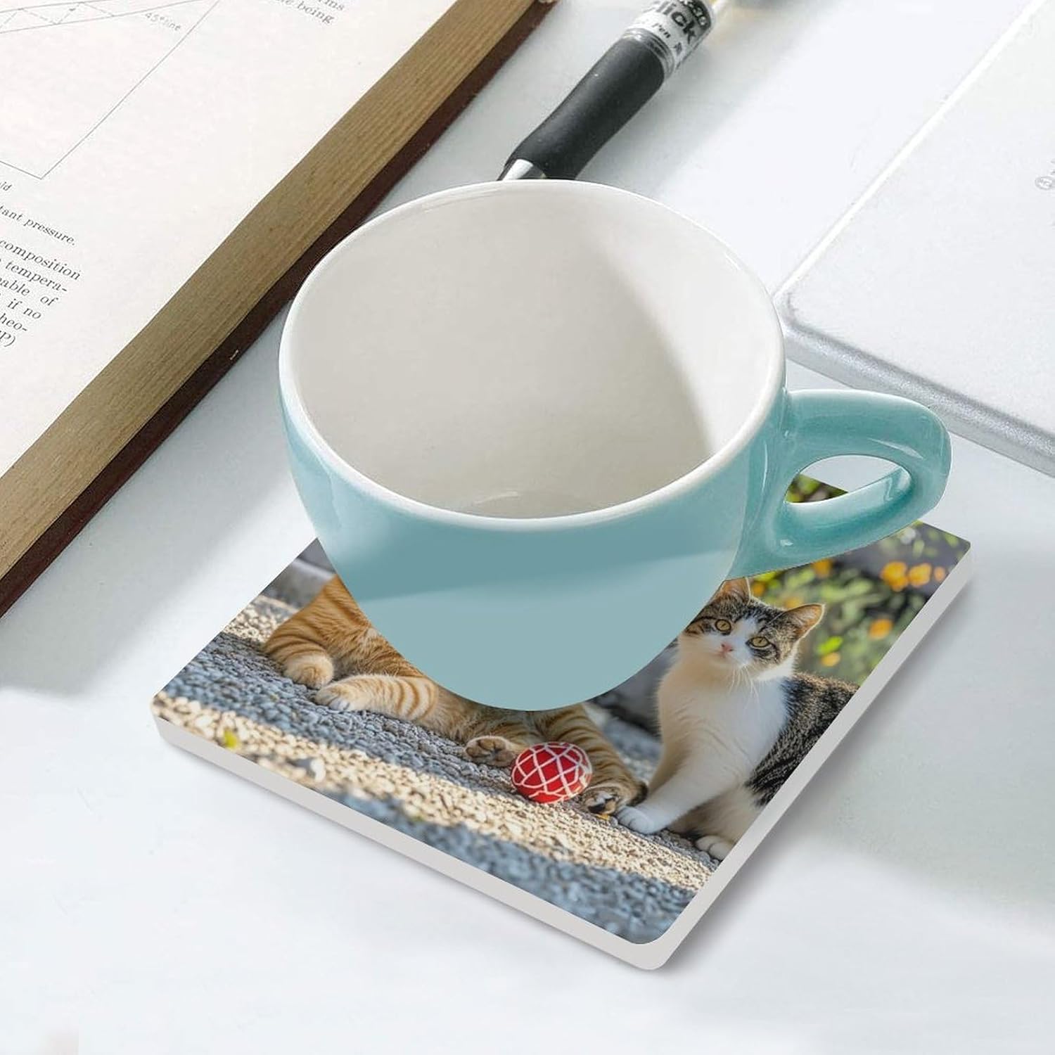 Cats Coasters Absorbent Ceramic Coasters for Drinks Coaster with Cork Backing for Table Protection Square Drink Cup Mat Modern Style Coaster for Coffee Table