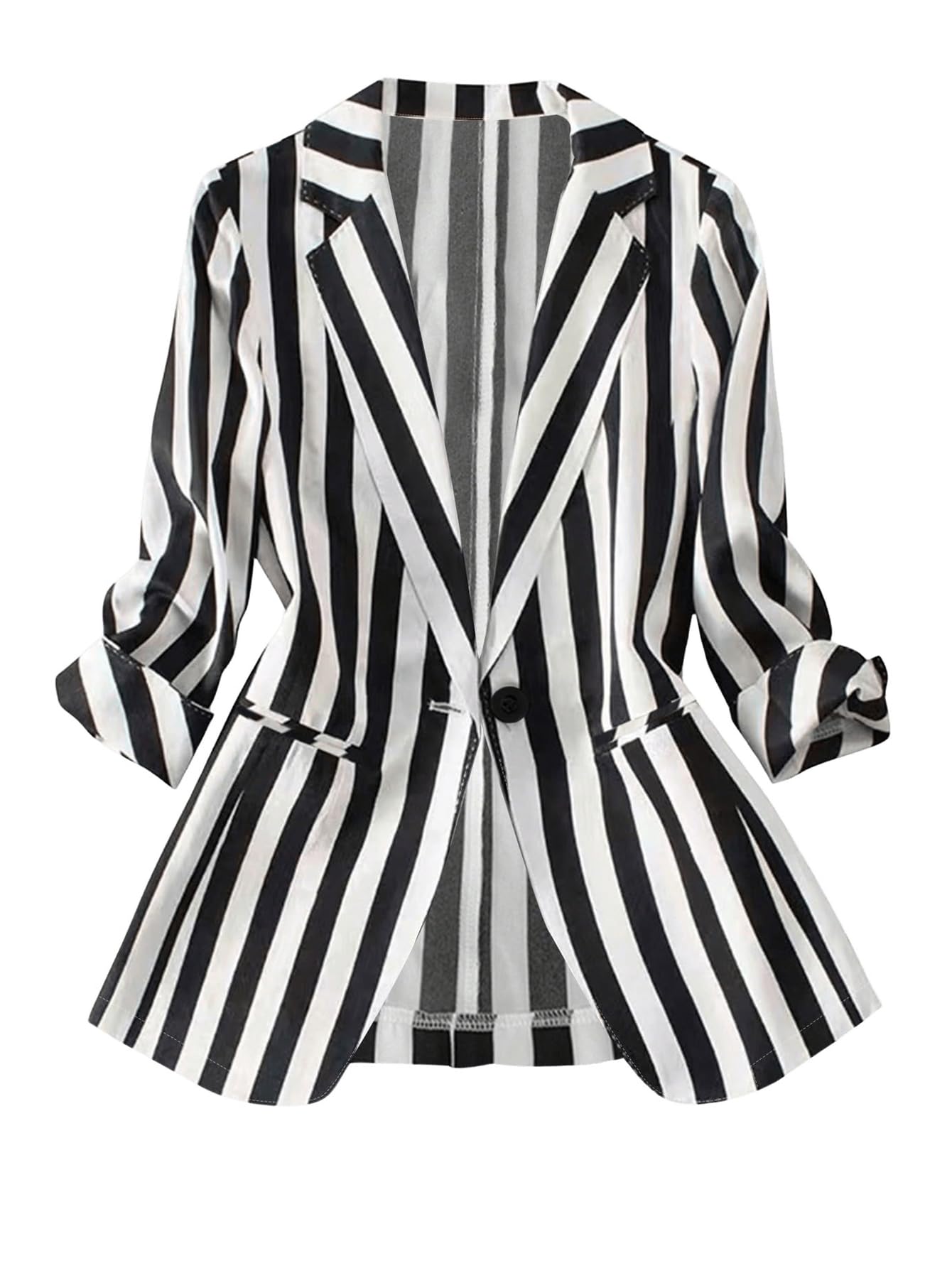 GORGLITTER Womens 3 4 Sleeve Blazer Jacket Bussiness Casual Striped Suit Jacket Work Lightweight Blazers